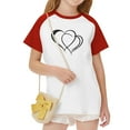 thumbnail image 6 of dazeni Girls Short Sleeve T Shirts Cute Heart Print Summer Tops Crewneck Color Block Basic Graphic Tees, 6 of 8