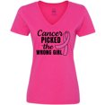 thumbnail image 3 of Inktastic Breast Cancer Awareness Cancer Picked the Wrong Girl Women's V-Neck T-Shirt, 3 of 5