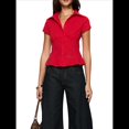 thumbnail image 3 of Camisa Informal de Corta con Botones y Cuello en V para Mujer, Estilo Y2K, con Cuadros y Abertura Frontal. Rojo M, 3 of 9