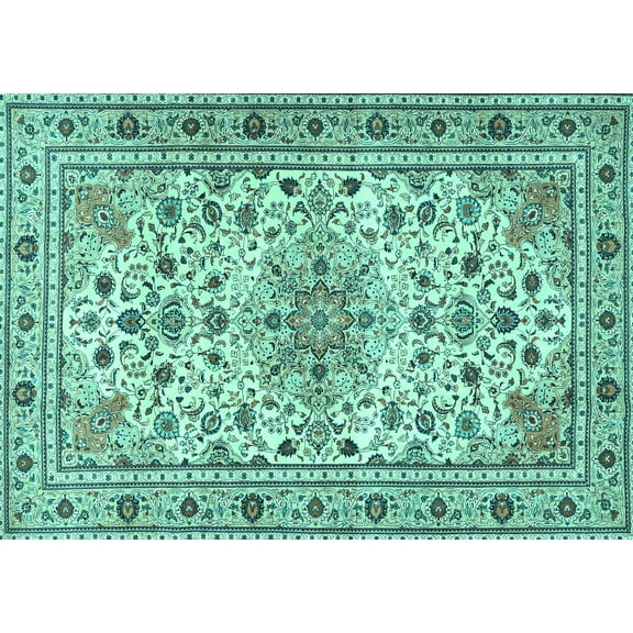 Ahgly Company Machine Washable Indoor Rectangle Persian Turquoise Blue Traditional Area Rugs, 5' x 7'
