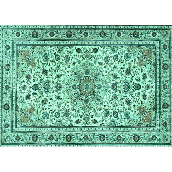 Ahgly Company Machine Washable Indoor Rectangle Persian Turquoise Blue Traditional Area Rugs, 7' x 9'