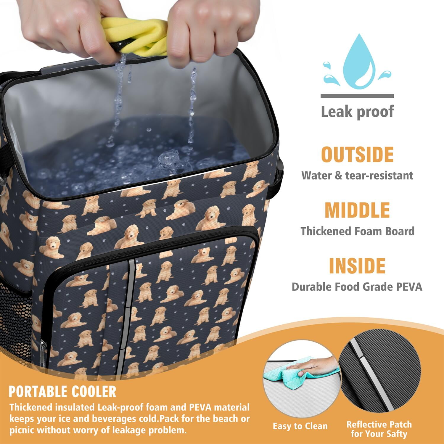 Travel Cooler Bag - Goldendoodle Dog Camping Beer Cooler Backpack with Bottle Opener- Waterproof Insulated Picnic Backpacks - Cooler Bag for Beach