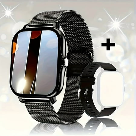 [Stylish HD Smart Watch] 1.83-inch Full Touch HD Smart Watch - Sports & Sleep Monitoring, Wireless Calling, SOS - Compatible with Apple and Android Phones - Dual Straps