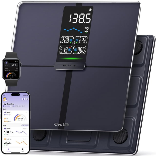 Ovutek Balance Intelligente Professionnelle pour Poids Corporel, IMC, Graisse Corporelle, Masse Musculaire, Balance de Composition Corporelle Très Précise, Balance Numérique de Salle de Bain