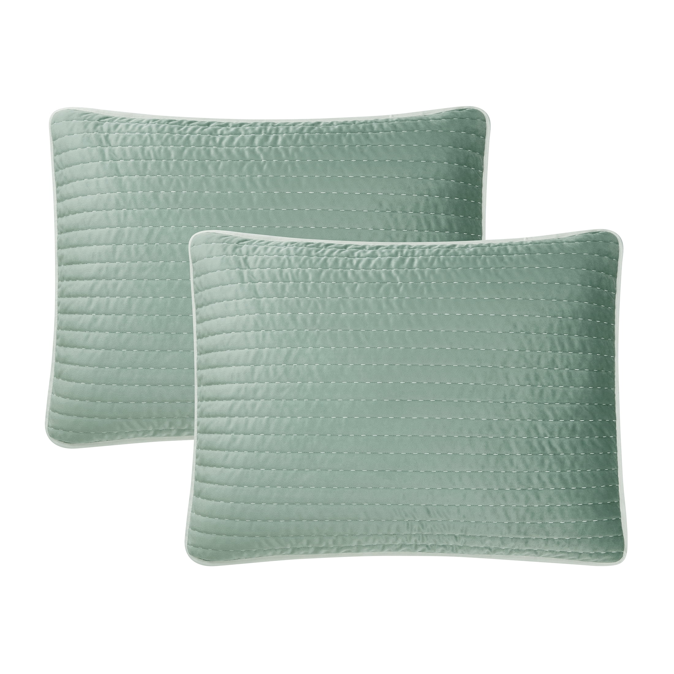 My Texas House Quinn Iceberg Green Pick Stitch Stripe Velvet 3-Piece Quilt Set, King