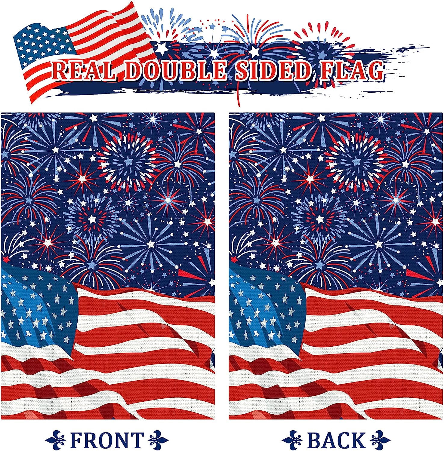 4th of July Garden Flag Patriotic American Flag Fireworks Yard Flags Double-Sided Red Blue White Holiday Outdoor Decor for Independence Day Lawn Patio Decoration, 12.5 x 18 Inch