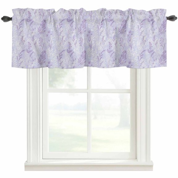 Light Purple Flowers Rod Pocket Curtain Valance, Spring Vintage Flowers Rustic Plants Farmhouse Window Valance for Living Room, Bedroom, Kitchen 42"W x 18"L