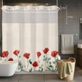 thumbnail image 5 of Spring Pastoral Floral No Hooks Shower Curtain with Snap-in Liner Red Flower Linen Texture Shower Curtains for Bathroom, Waterproof, Easy Install, Washable 72"x78", 5 of 9