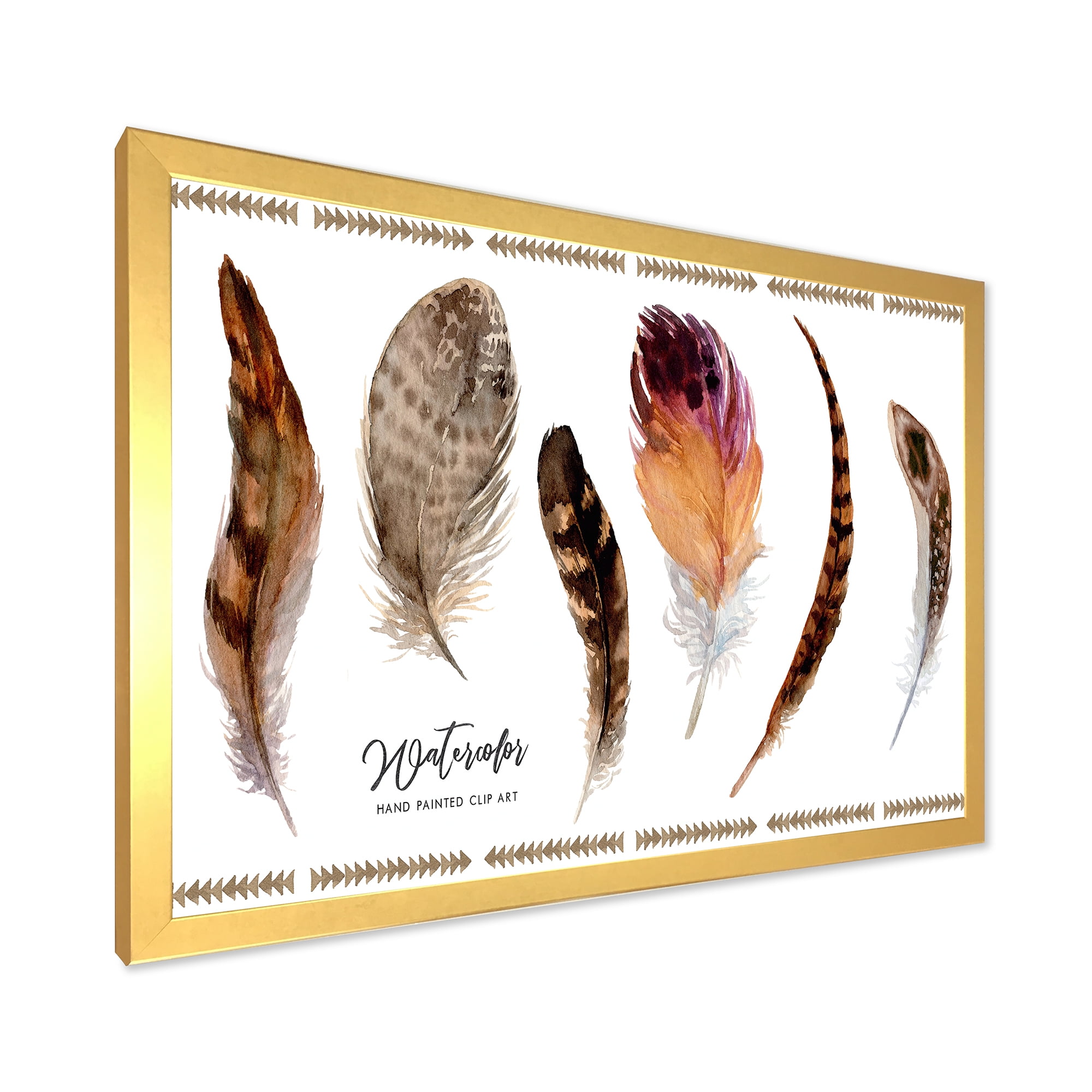 Designart 'Exotic Vibrant Boho Watercolor Feathers' Bohemian & Eclectic Framed Art Print