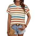 thumbnail image 2 of Women's Short Sleeve Shirts Outfits Stripe Dressy Clothes Tops for Casual Summer Orange S, 2 of 8