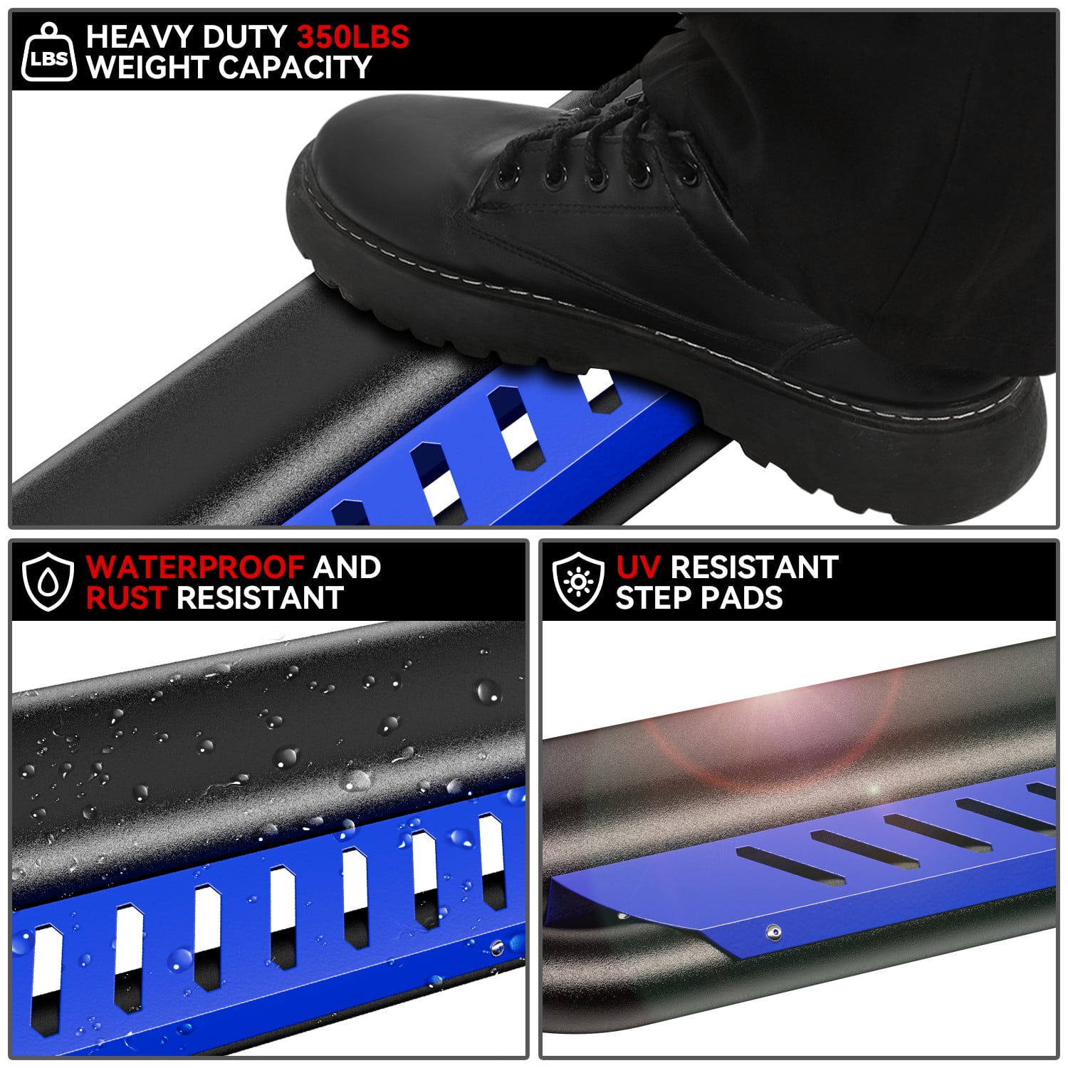 Nuvision for 18-24 Jeep Wrangler JL Side Nerf Bar Running Board W/Blue Dropped Step Plate