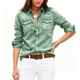 thumbnail image 4 of Faux Denim Shirt Women Chambray Jean Western Shirts Long Sleeve Button Down Tops, M, 4 of 4