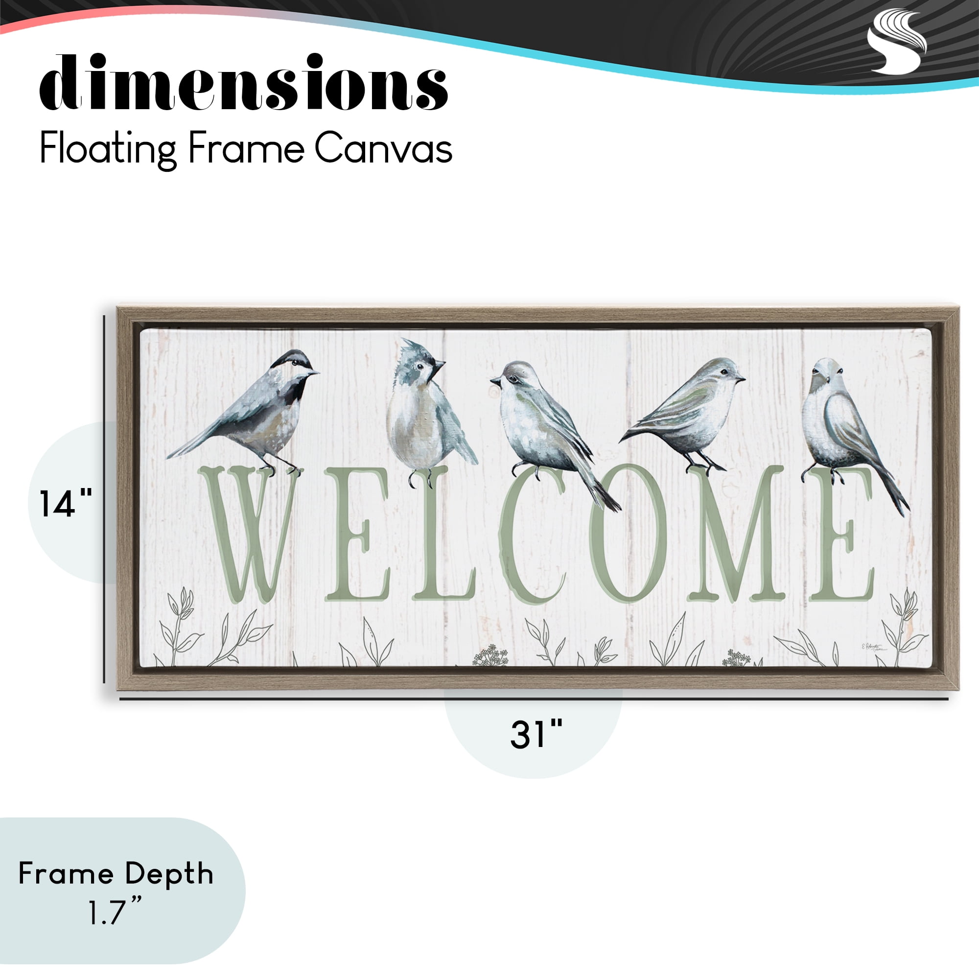 Stupell Industries Delicate Welcome Birds Brown Framed Floater Canvas Wall Art, design by Elizabeth Tyndall