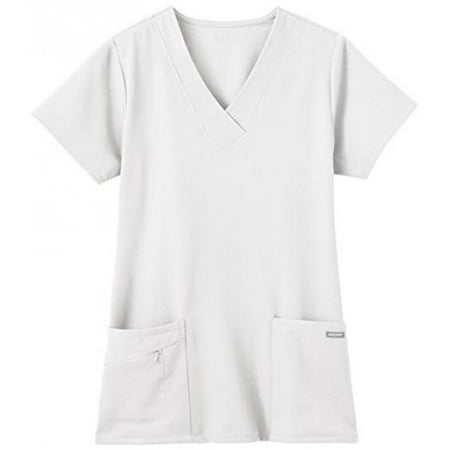 Jockey Ladies Short Sleeve Zipper Pocket Medical Uniform Top White (Best Medical Wear Scrubs)