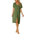 thumbnail image 1 of INSPIRE CHIC Women's Nightgown Button Down Soft Modal Short Sleeve Pajama Sleepshirts L Army Green, 1 of 6