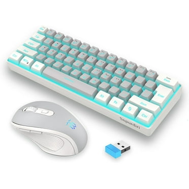 Snpurdiri 2.4G Wireless Gaming Keyboard and Mouse Combo, Include Mini 60% Mechanical Feel RGB Backlit Keyboard, Ergonomic Vertical Feel Small Wireless Mouse(White and Grey)
