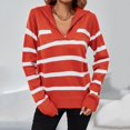 thumbnail image 2 of under $5 JINMGG V Neck Sweaters for Women Fall Winter ,Women's V-Neck Loose Zipper Hedging Casual Stripe Knitting Sweater Tops, 2 of 9