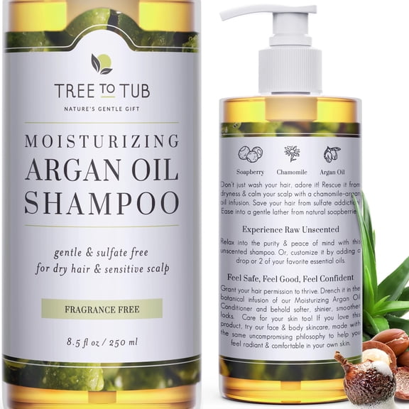 Tree To Tub Fragrance Free Shampoo for Dry Sensitive Scalp - Gentle Unscented Hydrating Hair Shampoo for Women & Men, Moisturizing Sulfate Free Shampoo