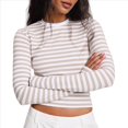 thumbnail image 2 of Camiseta Básica Informal de Larga con Cuello Redondo, Elástica y Acanalada para Mujer. Caqui L, 2 of 7