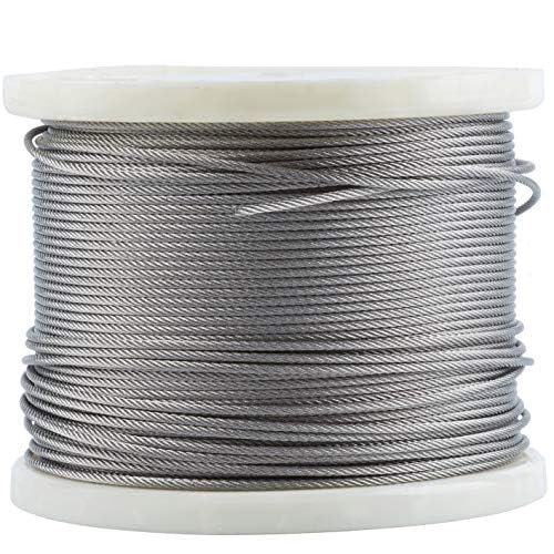 Câble en Acier Inoxydable 1/8 Pouce T316 pour Rambarde de Câbles, Qualité Marine (Argent, 200 Pieds)