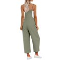 thumbnail image 4 of WTOBBY Women's Casual Wide Leg Jumpsuit Romper in Solid Color, Overalls Style with Adjustable Straps, Side Slit Legs, and Pockets for Stylish Comfort,Army GreenL, 4 of 5