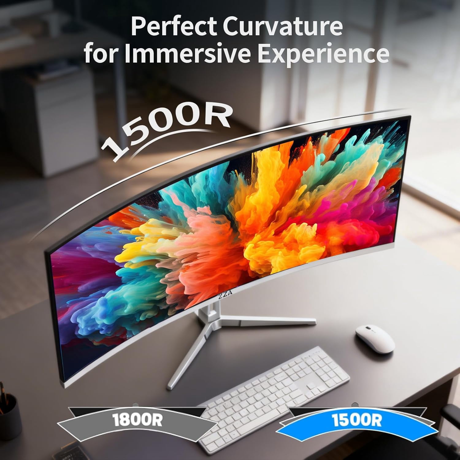 ZZA 34" Curved Gaming Monitor - 165Hz/180Hz WQHD (3440x1440P) UltraWide, FreeSync, 100% sRGB, HDMI 2.1 & DP 1.4, PBP Mode, Wall-Mountable - White