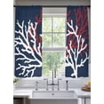 thumbnail image 5 of Red White Coral Semi Sheer Window Curtains 72 Inches Long, Summer Ocean Nautical Coastal Navy Blue Rod Pocket Voile Silky Chiffon Curtain Light Filtering Drapes for Living Room, 52"x72", 2 Panels, 5 of 9