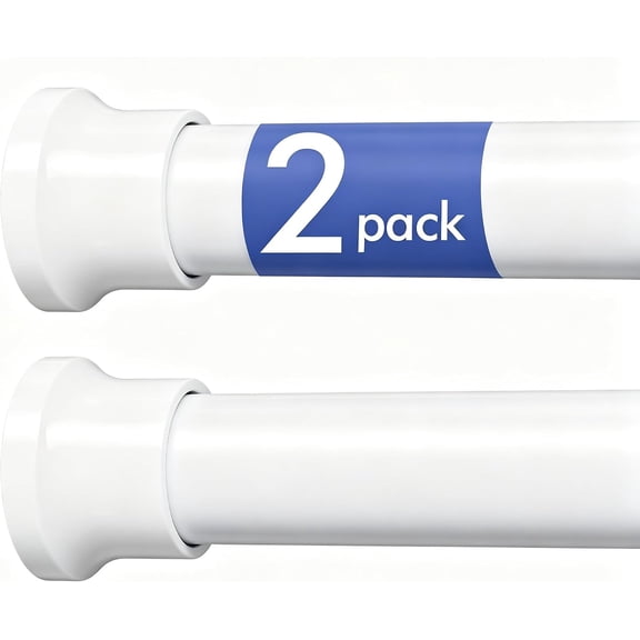 2 Pack White Spring Tension Curtain Rods Adjustable 24-48 Inch