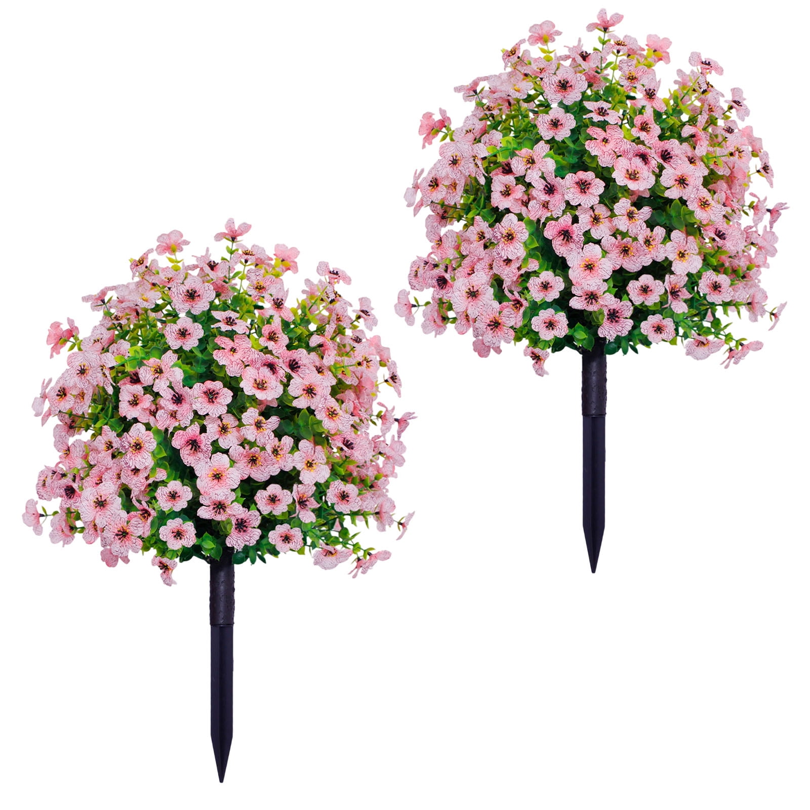 Artificial Flowers with Ground Spikes, Garden Stake Faux Greenery Shrubs 24" Garden Accessories for Farmhouse Outdoor Outside Garden Porch Patio Wedding Party Decoration Pink 2pcs