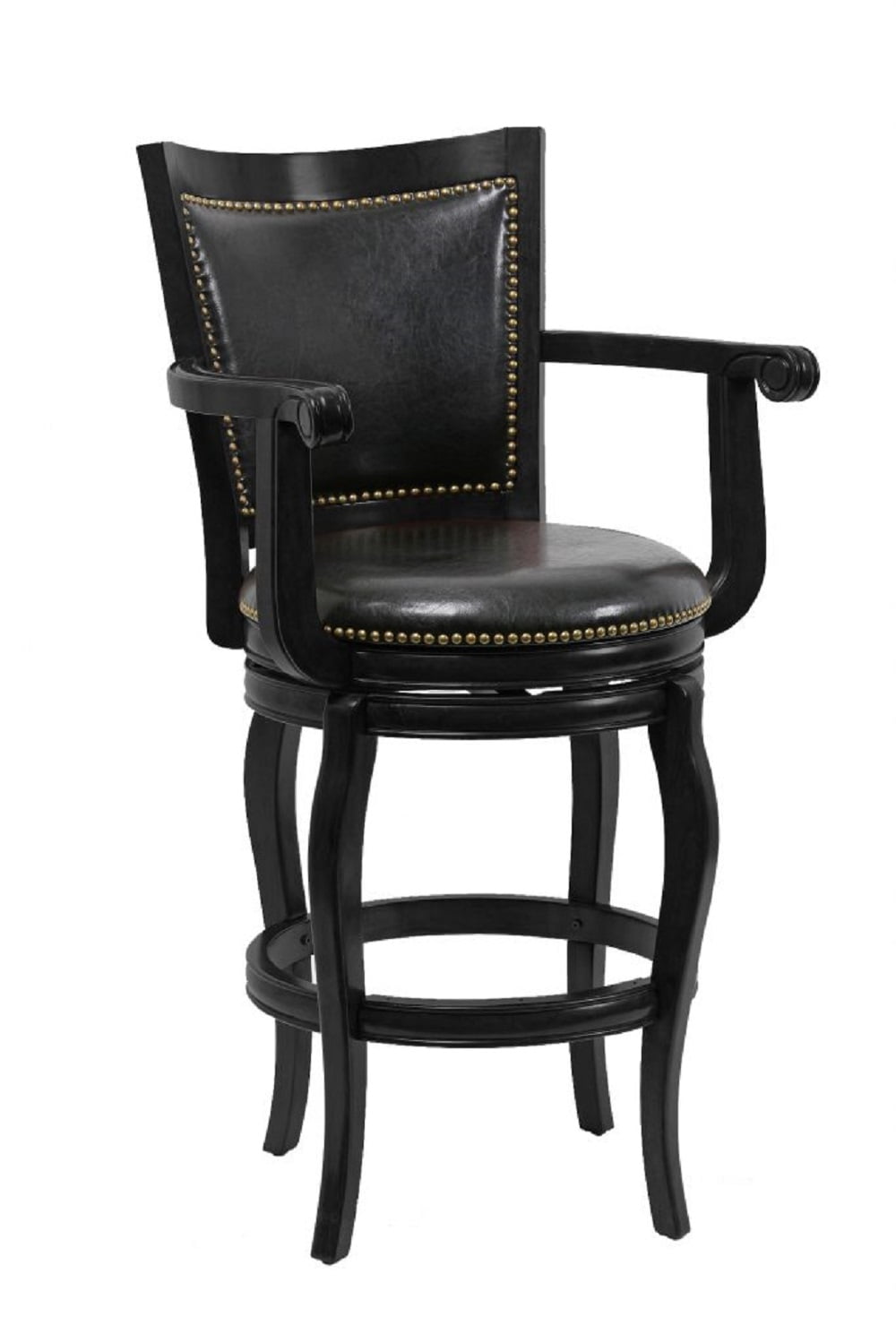 Boraam Jones 29in. High Back Swivel Wood Bar Stool with Arms - Black Finish