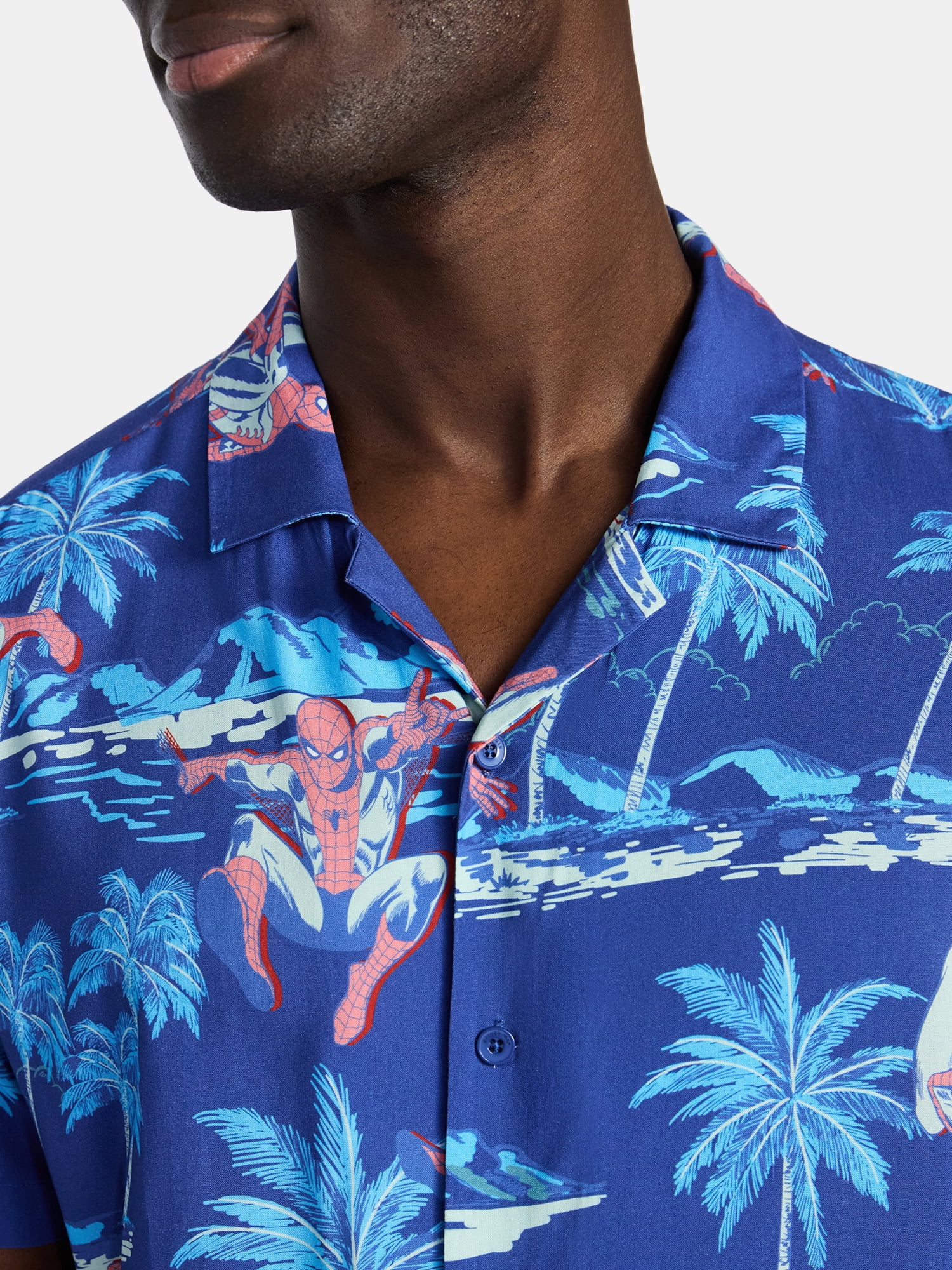 Spider-Man, Men's & Big Men's Graphic Button-Up Shirt, Tropic Spider, Sizes XS-5XL