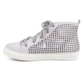 thumbnail image 3 of Womens Faux Leather High-top Lace-up Laser-cut Sneakers, 3 of 8