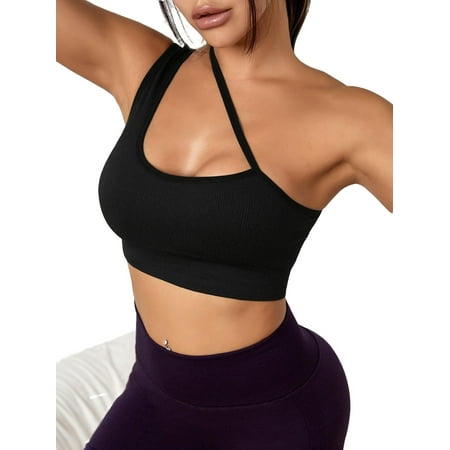 

Plain One Shoulder Black Women Sports Bras Women s