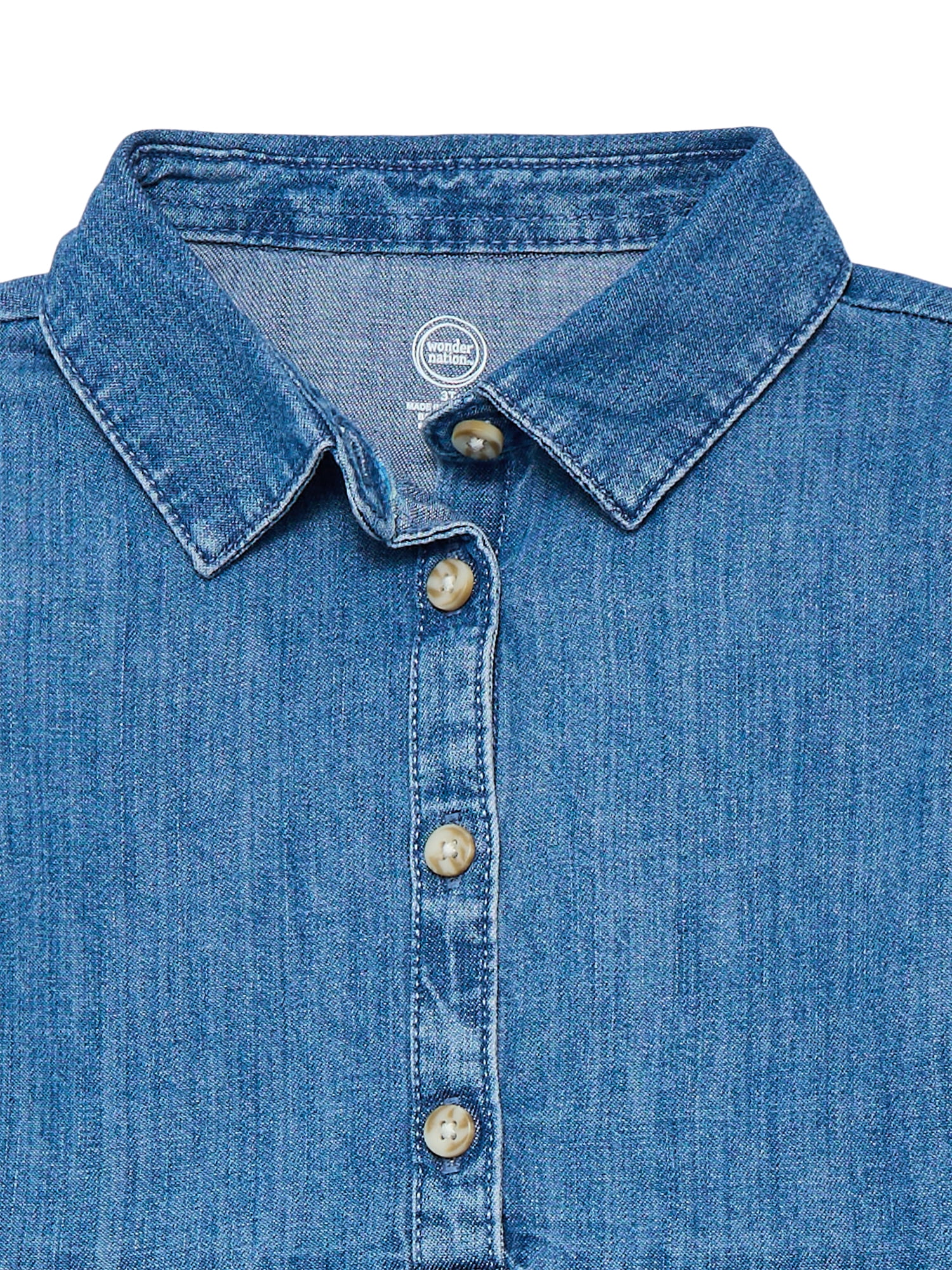 Wonder Nation Toddler Girls' Denim Shirtdress with Long Sleeves, Sizes 12M-5T