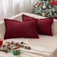 thumbnail image 1 of HAYAN Christmas Burgundy Corduroy Decorative Throw Pillow Covers Pack of 2 Soft Striped Pillows Pillowcases with Broad Edge Winter Modern Boho Home Decor for Couch Sofa Bed 12x20 Inch, 1 of 1