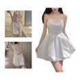 thumbnail image 3 of Vestido con cuello halter Vestido corto halter sin mangas sin espalda de color puro de poliéster para mujer, 3 of 8