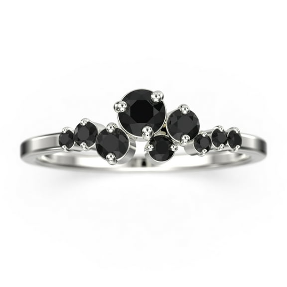 0.65ct Round black diamond moissanite Clasic Ring 18K White Gold Over Silver Wedding Band