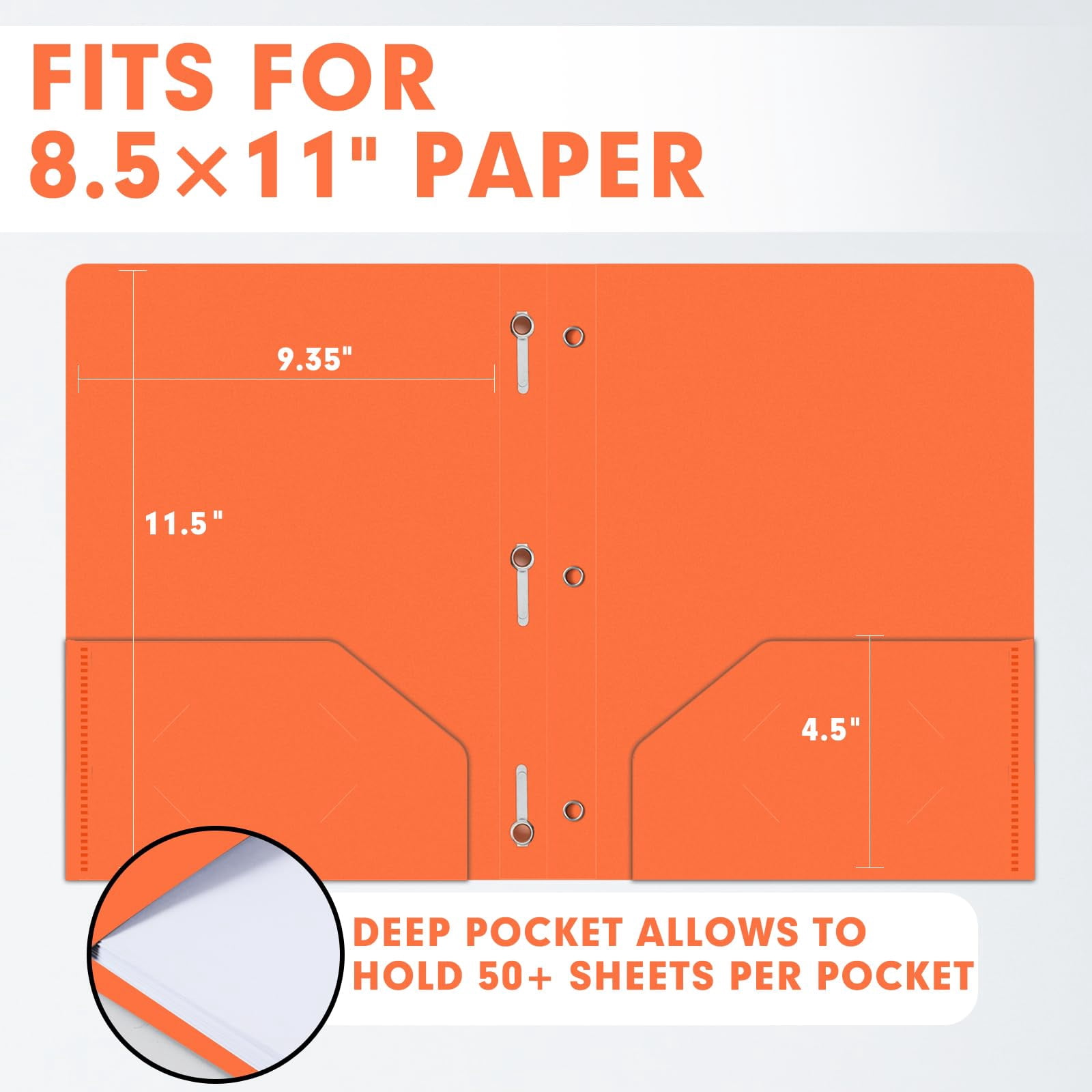 Plastic 2 Pocket Folders With Prongs  30 Pack Heavyweight Letter Size Poly 3 Metal Fastener Clips (orange)