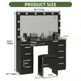 thumbnail image 2 of Uforic Glass Top Vanity Desk with Lighted Mirror, 10 Drawers & Power Outlets for Adults, Black, 2 of 9