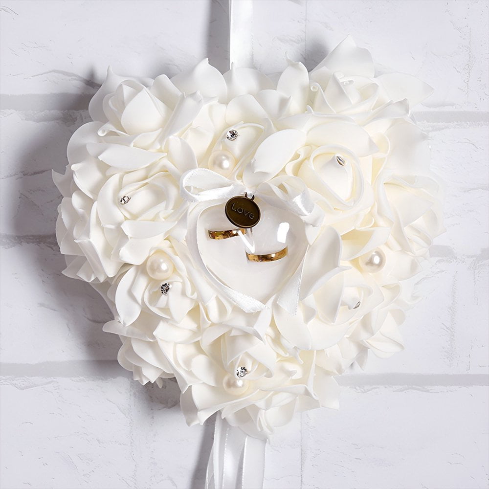 Coussin Anneaux Mariage Coussin Pour Alliances De Mariage - Brodé Blanc Avec Fleur - Cérémonie Et Porteur D'anneaux - Qualité Soignée Coussin Alliance Mariage