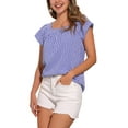thumbnail image 4 of INSPIRAR CHIC Blusa de Mujer de Verano con Cuello Cuadrado y Mangas Cortas de Gingham M Azul Blanco, 4 of 6