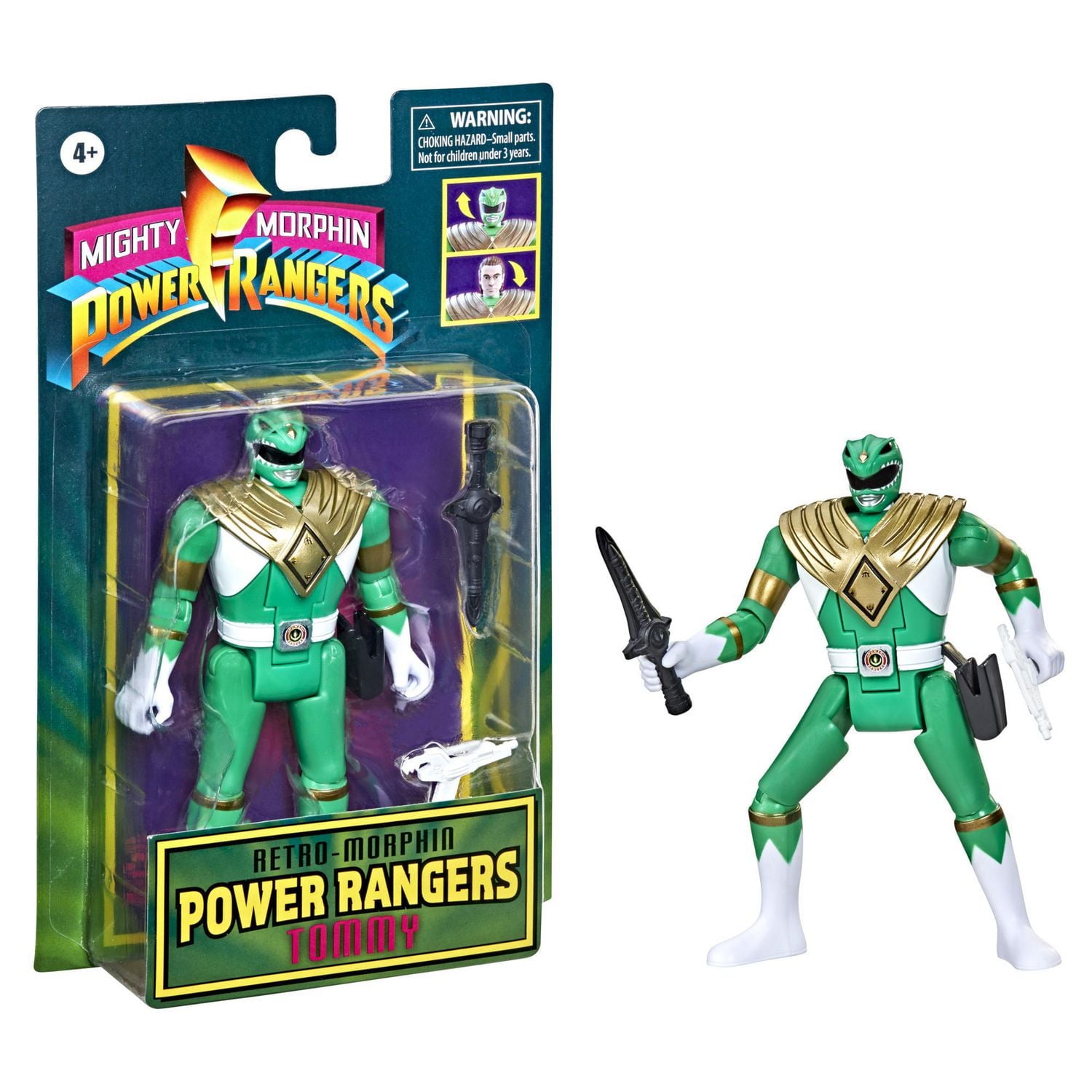 Power Rangers Retro-Morphin Green Ranger Tommy Fliphead Action Figure Inspired by Classic Mighty Morphin Toy for Kids Ages 4 and Up