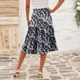 thumbnail image 4 of WTOBBY Women's Casual High Waist A-Line Skirt with Floral Print and Pockets, Polka Dot Stripe Design Skirt for Bohemian Style, Elastic Waist for Comfort,Gray M, 4 of 5