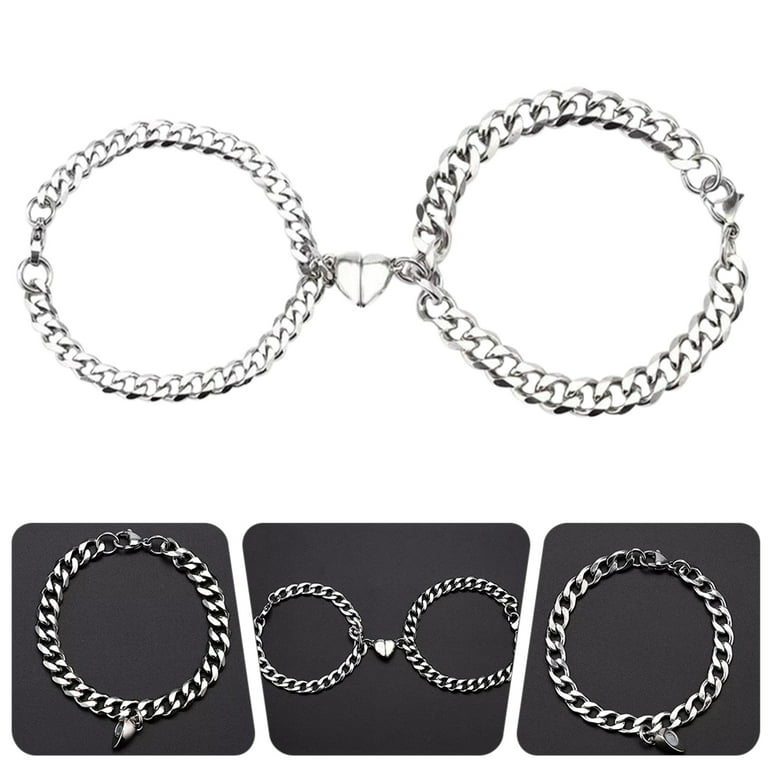 Jiaroswwei 2Pcs Couple Bracelets Magnetic Heart Men Women Bright Luster  Delicate Matching Lover Bracelets Jewelry Gifts 