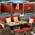 thumbnail image 5 of MEISSALIVVE 7 Pieces Patio Furniture Set with Swivel Chairs, Wicker Patio Conversation Set, Outdoor Patio Set with 2 Swivel Rocking Chair & Sofa, 2 Ottomans and Dining Table (Red), 5 of 9
