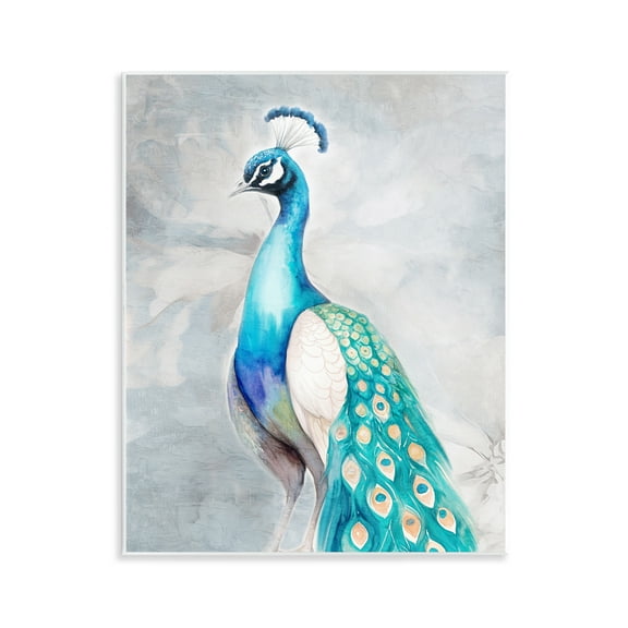 Stupell Industries Elegant Blue Peacock Animals Painting Unframed Art Print Wall Art, 11 x 14