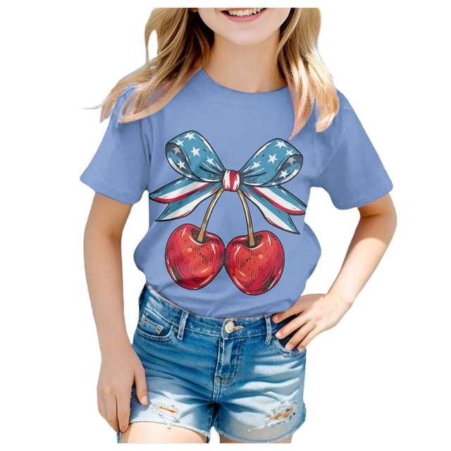 TZEWGL T-Shirts Basiques à Manches Courtes Col Rond Imprimé Graphique pour Filles Garçons Taille 12-13T