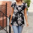 thumbnail image 7 of Summer Saving Wycnly Womens Tops Summer Short Sleeve Slash Neck Floral Print Tee Shirts Beach Lightweight Fashion Pleated Hem Tunic Blouses White l Under $5, 7 of 7
