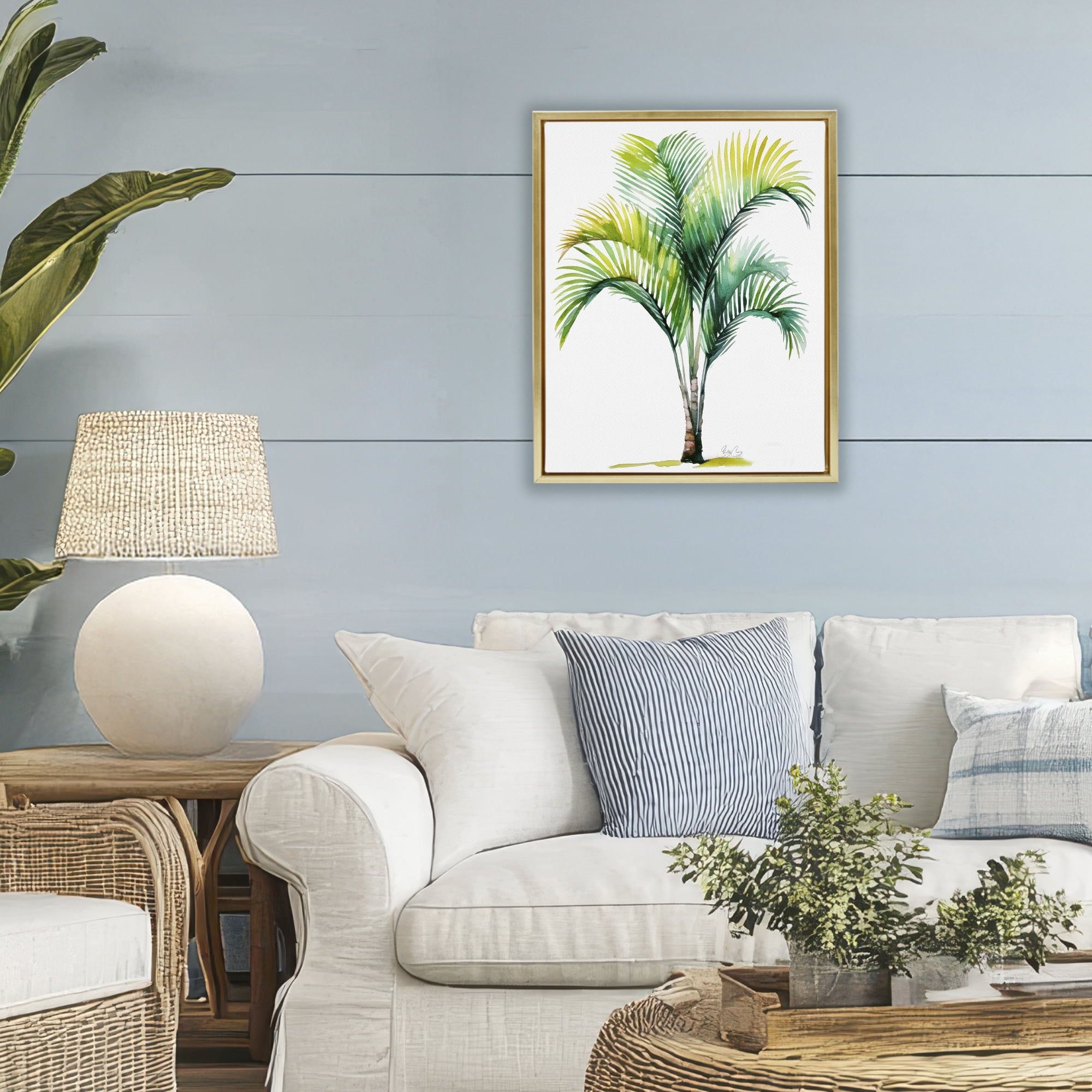 Stupell Industries Coastal Canopy Palm Tree Gold Framed Floater Canvas Wall Art, design by Shelly Craig