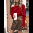 thumbnail image 4 of Suéter de Otoño para Mujer, Informal, de Larga Tipo Murciélago, Holgado, con Hombros Descubiertos, de Punto. Vino Tinto XXL, 4 of 9
